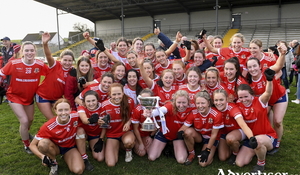  Kilkerrin-Clonberne players celebrate after their victory in the 2021 currentaccount.ie All-Ireland Ladies Senior Club Football Championship final over Mourneabbey at St Brendan&#039;s Park in Birr, Offaly.  Photo by Piaras  Madheach/Sportsfile 