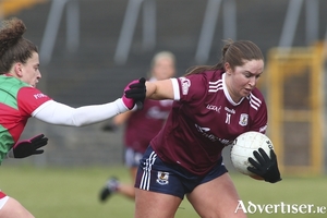 Galway&#039;s Mairead Seoighe and Mayo&#039;s Kathryn Sullivan in Lidl Ladies Football National League action at Tuam Stadium on Sunday. Photo:- Mike Shaughnessy