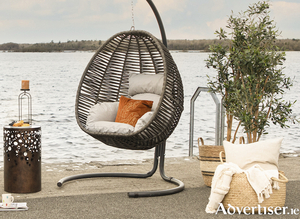 EZ Living Furniture&rsquo;s Aran dark brown woven hanging egg chair.