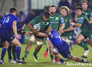 Connacht&#039;s Jarrad Butler leading the charge in the Sportsground against Leinster.
