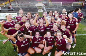 Galway celebrate after defeating Mayo in the TG4 Connacht LGFA senior final at Tuam Stadium on Sunday. Photo:- Mike Shaughnessy