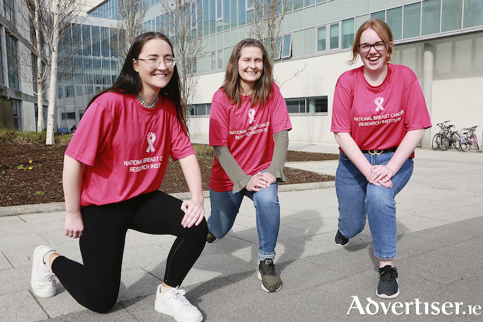 Researchers at the Lambe Institute for Translational Research, NUI Galway, (L/R) Clodagh O’Meara, Dr Heidi Annuk, and Clodagh O’Neill warming up in support of National Breast Cancer Research Institute in this year’s Vhi Women’s Mini Marathon that takes place on June 5.    Photo: Sean Lydon