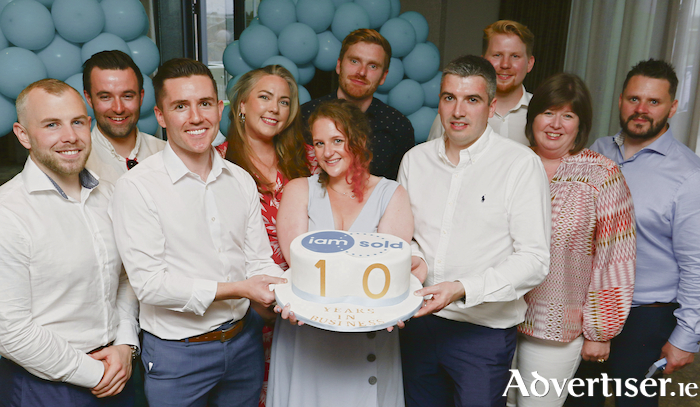 The iamsold team (front l-r) Shane May, Patrick Folan, Shauna Forde,Patrick Convey and Helen Leavy. (Back l-r) Aidan Hannigan, Emma Stewart, Joseph Brennan and Gerrard Desmond pictured at the Iamsold BBQ and Charity Auction in the Galmont Hotel on Friday to celebrate their 10th anniversary in business. Photo:- Mike Shaughnessy