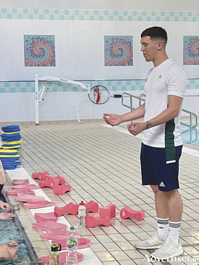 Irish Olympian, Darragh Greene, passes out advice to the next generation during a recent swim coaching session at Coral Leisure Ballinasloe 