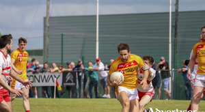Driving out: Donal Newcombe on the break for Castlebar Mitchels against Aghamore last weekend. Photo: James Killeen. 