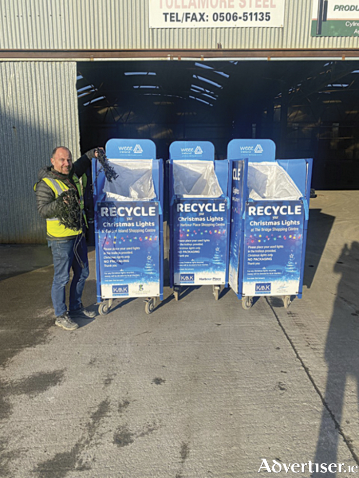 Max Kyck, General Manager of KMK Metals Recycling Ltd, is urging people in the to recycle their old and broken Christmas lights at  Golden Island Shopping Centre in Athlone. KMK Metals Recycling will make a donation to the Midlands Simon Community for every set of lights recycled.