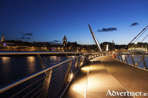 Peace Bridge in Derry. Derry, Northern Ireland, United Kingdom.Derry&#039;s Peace Bridge
