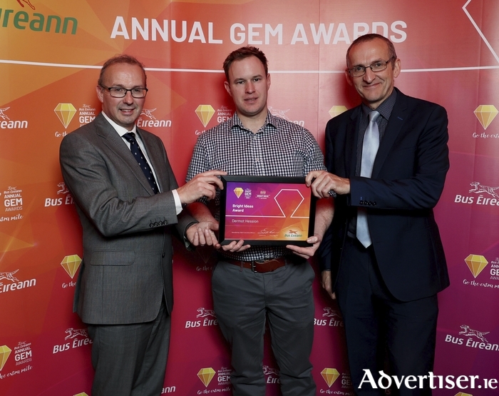Stephen Kent, Bus Éireann Chief Executive Officer, Dermot Hession, Bright Idea Award recipient and Rory Leahy, Chief Safety and Sustainability Officer