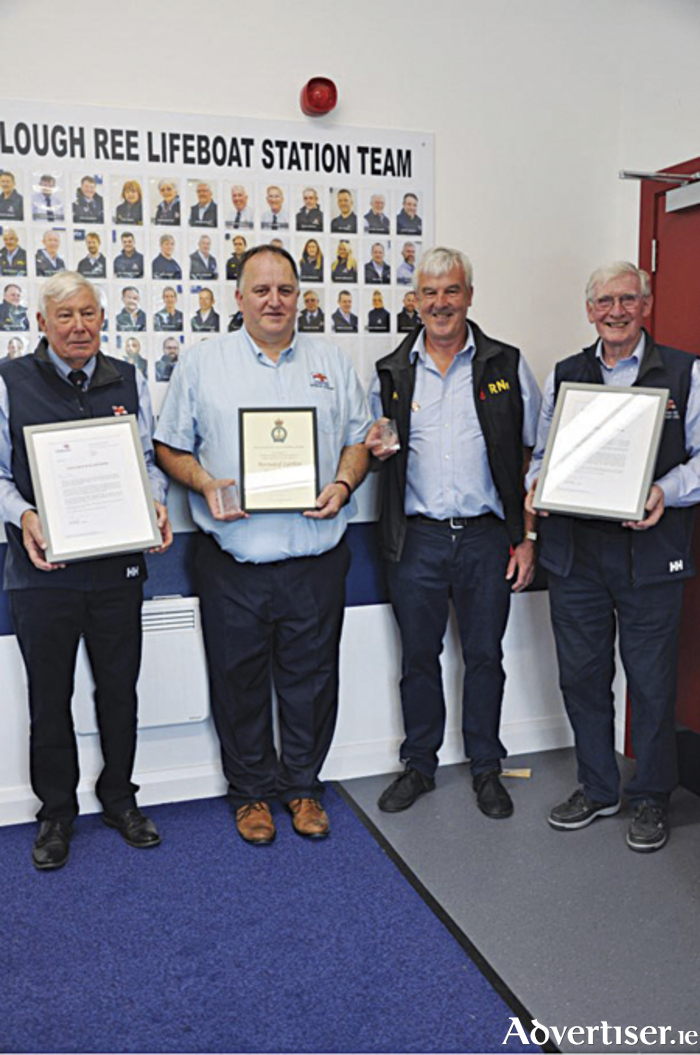 Pictured, l-r, Tony McCarth, Bernard Larkin, Kevin Ganly (Lifeboat Operations Manager) and Damien Delaney