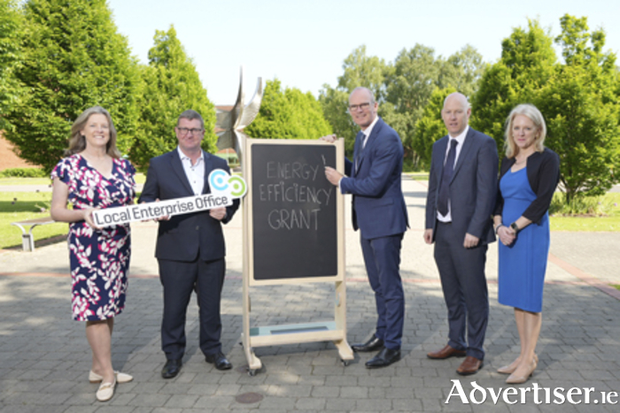 Pictured at the launch of the new Energy Efficiency Grant for small businesses were Carol Gibbons, Enterprise Ireland, Mike Cantwell, Local Enterprise Offices, MInister Simon Coveney, Gordon Daly, CCMA Business Committee and Pauline Mulligan. Pic: Don Moloney.