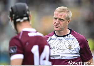 Galway manager Henry Shefflin in conversation with Kevin Cooney of 
Galway before the GAA Hurling All-Ireland Senior Championship Quarter 
Final match between Galway and Tipperary at TUS Gaelic Grounds 
in Limerick. 