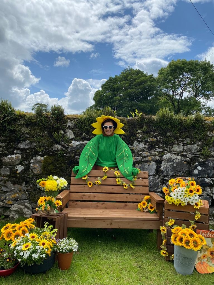 Some flower — Caroline Whelan dressed for the occasion at the launch of Galway Sunflower Picking this week.