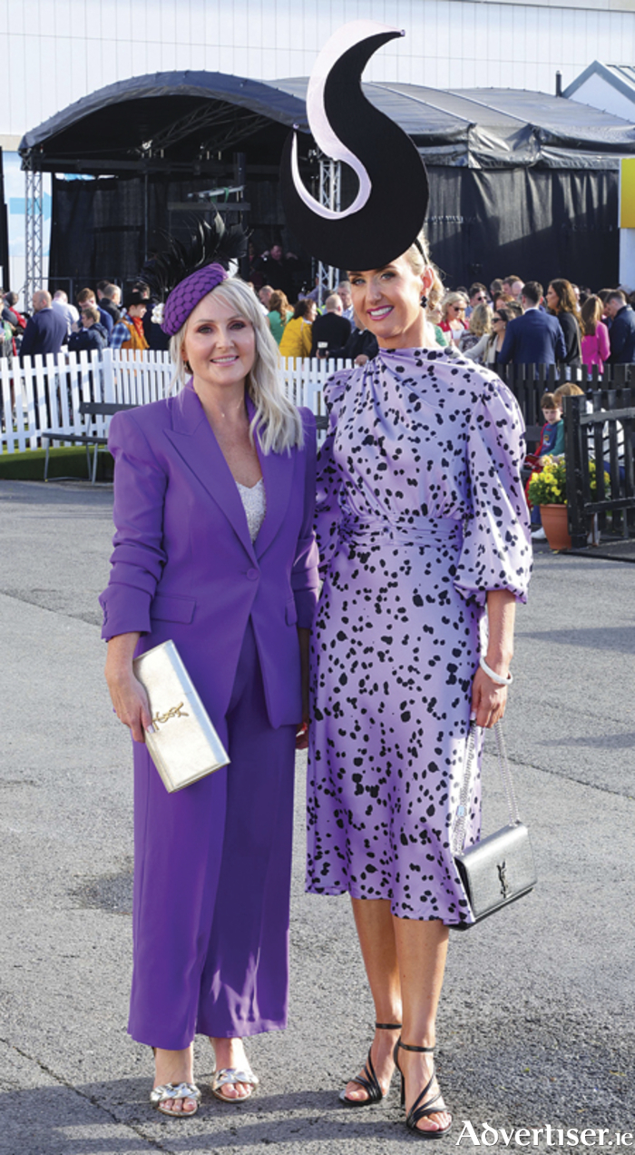 Pam Finn and Mary Davin in Ballybrit on Monday for the first day of The Galway Races Summer Festival. Photo: Mike Shaughnessy