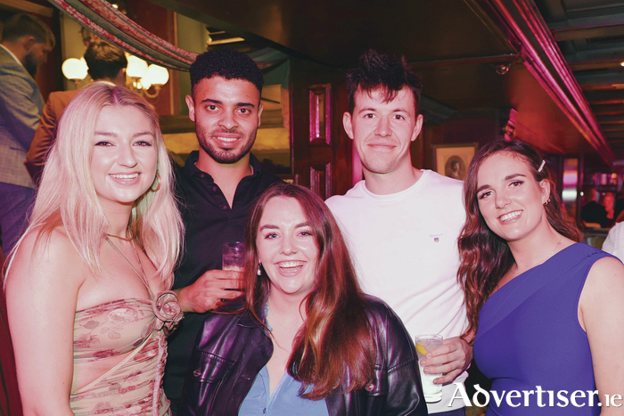 Rebecca O’Connor, Emer Stevens and Niamh Heneghan, Castlelawn Heights with Casey Wright and Sean Maloney, Rahoon enjoying Race Week in The Skeff Bar on Friday night. Photo: Mike Shaughnessy 