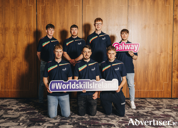Students from across Galway who will be competing at Worldskills Ireland 2023. Back row: Joe Kelly, Jack Fleming, Colm Healy and Eric Onofrei.
Front row: Keith Roberts, John Curley and Vincent Lynskey