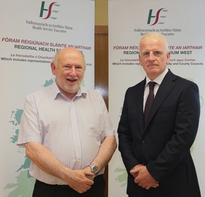 Cllr Michael Kilcoyne was recently elected Vice Chair of the Regional Health Forum Committee and is pictured here with former MUH manager Tony Canavan, now CEO of the Saolta University Health Care Group /Executive Chair of the Regional Health Forum West.