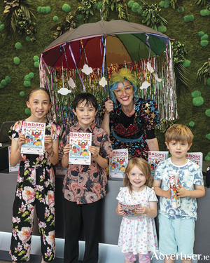 Whatever the weather: Pictured at the launch of the 27th Babor&oacute; Festival is Artist Fernanda Ferrari who will perform &lsquo;What to do on a Rainy Day&rsquo; as part of this year&rsquo;s festival with children Sadhbh Chang, Eoghan Chang, Faye &amp; Elliot Nicholls Sames. Photo Declan Colohan.
