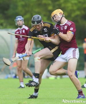 Killimor&#039;s Oisin McDonagh and Athenry&#039;s Jack Carr clash in action from the Brooks Senior B Hurling championship knockout game at New Inn on 
Sunday. The game ended with Athenry winning 2-28 to Killimor&#039;s 1-12. 
Photo: Mike Shaughnessy