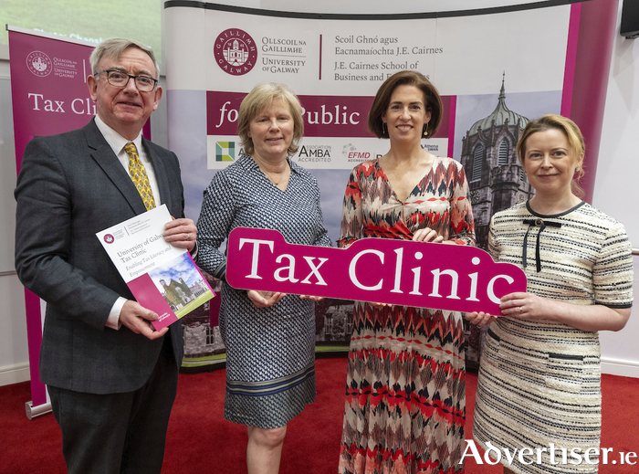(L-R) President of University of Galway Professor Ciarán Ó hÓgartaigh; Professor Emer Mulligan, Director of the clinic and Personal Professor in Taxation and Finance at University of Galway; Government Chief Whip and Minister of State Hildegarde Naughton T.D.; Dr Maggie O’Neill, Tax Clinic Coordinator. 