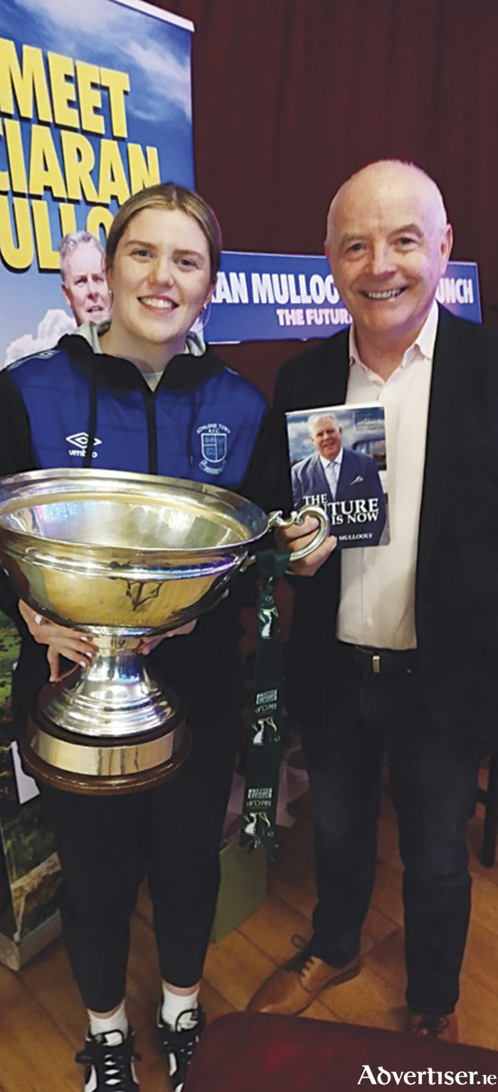 Athlone Town women’s captain Laurie Ryan is pictured with Cllr Frankie Keena
