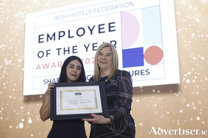laria de Filippo, Supervisor at The Galmont Hotel and Spa, Employee of the Year Winner from the Galway Branch of the Irish Hotels Federation (IHF), was commended at the annual IHF conference which took place Monday 26th and Tuesday February 27 at the Slieve Russell Hotel, Co. Cavan. Pictured are IHF President Denyse Campbell and Ilaria de Filippo. More than 400 hotel and guesthouse owners and managers from across Ireland gathered for the conference, discussing the opportunities and challenges facing Ireland&rsquo;s tourism and hospitality industry in 2024 and beyond.