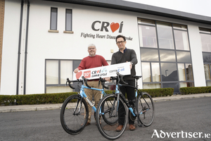 (L-R): Eugene Dalton, Chief Executive of Corrib Oil, with Mark O&rsquo; Donnell, Chief Executive of Cro&iacute;, outside the Cro&iacute; Heart &amp; Stroke Centre. Photo Credit: Boyd Challenger