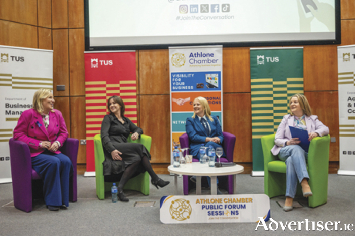 Expertly moderated by Athlone Chamber vice president and managing director of Grovelands Childcare Regina Bushell, the recently hosted Women in Business lunch at TUS Athlone Campus featured contributions from Carmel Owens, CEO of Sidero, Gail Conway, Midlands correspondent of RTÉ and Ger Killian, Managing Director of The Lunch Bag