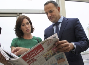 Happier times. Leo Varadkar and Hildegarde Naughton reading the Advertiser together in 2018. Bookies give Naughton 50-1 odds of being next FG leader. (Photo - Mike Shaughnessy).