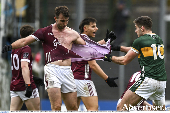 Paul Conroy of Galway, left, and Adrian Spillane of Kerry during the Allianz Football League Division 1 match between Kerry and Galway at Fitzgerald Stadium in Killarney, Kerry. Photo by Brendan Moran/Sportsfile