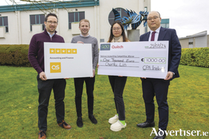 Pictured, l-r, Brendan McLarney, lecturer in Accounting, Adam O&rsquo;Reilly, Business Development Officer CPA Ireland, Chenlu Lin, third year student on the BA in Accounting, Bernard (Tao Cui), Head of Department of Accounting and Business Computing at TUS Athlone