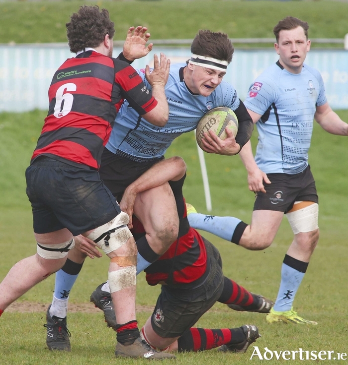 Cian Brady goes on the attack in Galwegians' Energia Division 2c game against Tullamore RFC last Saturday at Crowley Park. (Photo: Mike Shaughnessy)
