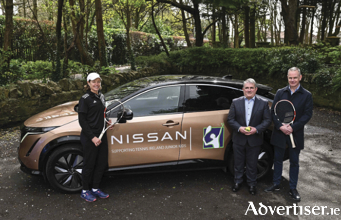 5 April 2024; Nissan has become the Official Vehicle Partner of Tennis Ireland as well as the title sponsor of the Nissan TI Junior Kids Programme and Nissan TI Junior Kids Tour. Pictured at the announcement at the National Tennis Centre in Dublin are Mareze Joubert, Programme Co-Ordinator, left, Seamus Morgan, Managing Director, Nissan Ireland, and Kevin Quinn, CEO Tennis Ireland, right. Photo by Piaras Ó Mídheach/Sportsfile