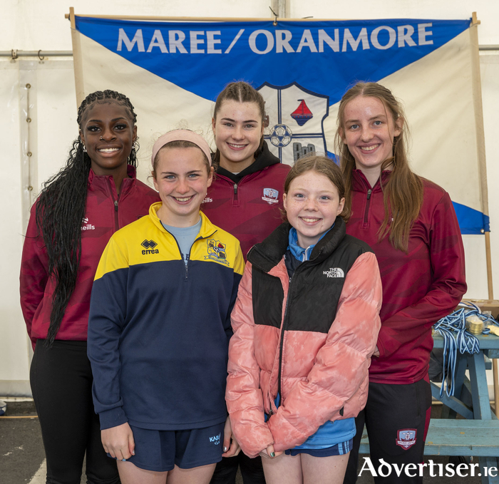 Pictured at the Maree Oranmore FC Invitational Soccer Tournament in Oranmore on Sunday were Galway United Senior Ladies Rola Olusola, Aoibheann Costello and Abbie Callanan, with Maree Oranmore’s Michaela Kearney and Réiltín O’Reilly.