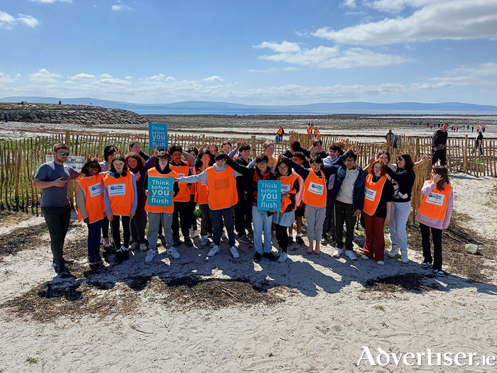 Clean Coasts Development Officer Ollie O'Flaherty on Grattan Beach with the Galway Educate Together School group