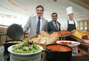 Le Marché at the Radisson SAS Hotel: Stephen Hanley, new general manager Radisson SAS Hotel , Raj Varde, and Vitalijs Gaurilous launch the new food experience, Le Marché at the Radisson SAS Hotel, Galway.