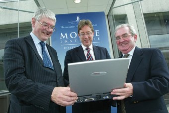 Pictured at the official launch of the electronic database and archive from left: Minister of State, Dr Martin Mansergh; president of NUI Galway, Dr James Browne; and Professor Gearóid Ó Tuathaigh, NUI Galway.