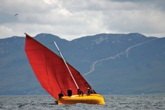 The Yellow Rose in full sail, winner of both the Mulranny Regatta Cup and the Mulranny Hotel Cup, in the shadow of Croagh Patrick last Saturday. Both races were sponsored by Dr Jerry Cowley.

