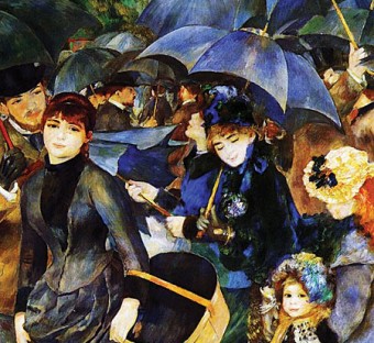 Beautiful rain: Renoir’s famous Les Parapluies (The Umbrellas 1883) is one of the controversial Lane Pictures, caught up in a legal wrangle and  kept in the National Gallery of London. It can now be seen with the full Lane Bequest at the Dublin City Gallery, the Hugh Lane, until the end of the month