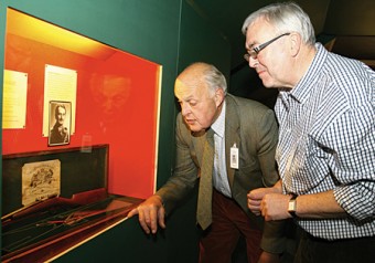 A rifle returns to Coole after eight decades: David Murray Brown (left) talking about Richard Gregory’s boyhood. 22 Winchester rifle, and case, which was stored for safe keeping in the Dublin strongroom of Whitney Moore and Keller, Lady Gregory’s solicitors, in the 1920s for safekeeping. It is now on display at the Visitors’ Centre, Coole.
