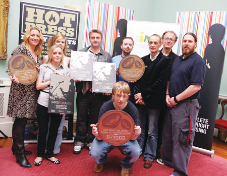David McLynn (right) and John McManus of The Stables, pictured after receiving the Hot Press award last Saturday. Also pictured are editor of Hot Press, Niall Stokes, and award winners from Vicar Street, Dublin and Cyprus Avenue, Cork.