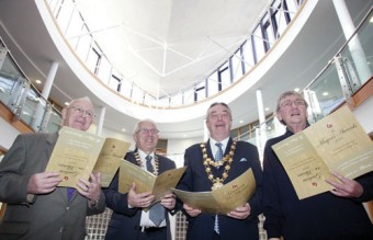 Pictured at the launch of The Mayor's Awards 2008 at City Hall were John Lenihan St Columba's Credit Union, Noel McGuire, St Anthony's & Claddagh Credit Union, Padraig Collins, Naomh Padraig Credit Union with Mayor of Galway Cllr Padraig Conneely.
