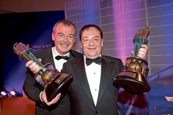 John Flaherty, founder C&F Group who was named as the 2008 Ernst & Young Entrepreneur of the Year at a televised cermony last week. Mr Flaherty was first announced as winner of the international category before receiving the overall title. Also pictured is Enda Kelly, partner-in-charge, Ernst & Young Entrepreneur of the Year Programme.