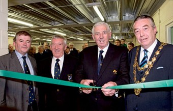 Gerry Kelly, CEO Connacht Rugby; Mick Grealish, president of Connacht Rugby; John Lyons, president of the IRFU, who performed the official opening; and the Mayor of Galway Padraig Conneelly, at the official opening of the new Connacht Rugby gym at the Galway Sportsground.