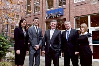 Pictured (L-R) at the announcement that KPMG in Galway had three of its people achieve some of the highest results in Ireland in the Final Admitting Exams of the Institute of Chartered Accountants in Ireland (ICAI) are Caoimhe McLoughlin, KPMG Galway (second place) John Harney, KPMG Galway (third place), Terence O'Rourke, managing partner, KPMG, Brian Thornton, Partner, KPMG Galway and Maria Morris, KPMG Galway (joint eighth place).  Absent from the photo are Alan Collins and Karen Campbell, KPMG Galway who were also successful in their final exams.