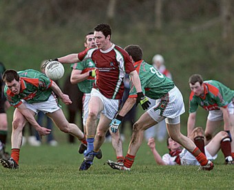 NUIG's David O'Gara in action from the FBD Insurance Connacht Senior Football league game against Mayo at Dangan on Sunday. Photo:-Mike Shaughnessy