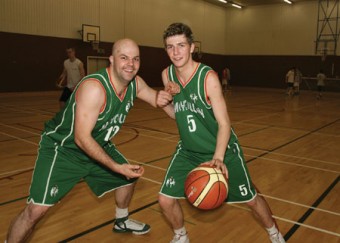 Father and son duo, Nollaig and Dylan Cunningham, who will be lining out for An Cearnog Nua, Moycullen, as they attempt to win the National Division One Cup in the National Basketball Arena on Saturday.   Photo:-Mike Shaughnessy.