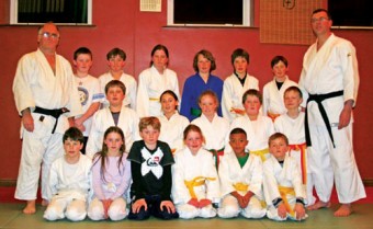 Black Belts: John Creavin and Jimmy Griffin of the Galway Judo Club with some of the youngsters who will feature in the All Ireland Judo Championships on Sunday in Galway.
