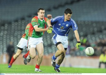 Michael Feeney of St Michael's in action against DJ Moran of St Michael's Foilmore in the AIB All-Ireland Intermediate Club Football Championship final at Croke Park.