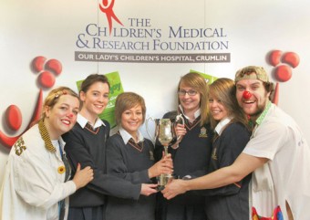 Pictured celebrating their award for raising over &euro;10,000 for the Kellogg&rsquo;s Jump for Joy Schools Challenge in aid of Our Lady&rsquo;s Children&rsquo;s Hospital, Crumlin, are Martina Egan, Lucy Brennan, Jennifer Shannon, and Charlotte Melvin from St Mary&rsquo;s Secondary School in Ballina, with Clown Doctors Dr Ditzy Glitzy (Deborah Wiseman) and Dr Coolie (Graham Singleton).