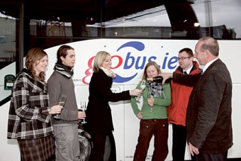 Jim Burke toasts the launch of GoBus at the new coach station last week.